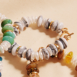 Marbled Round Shaped Beads Pearl Beaded Stretch Bracelet