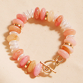 Marbled Round Shaped Beads Pearl Beaded Stretch Bracelet