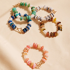 Marbled Round Shaped Beads Pearl Beaded Stretch Bracelet
