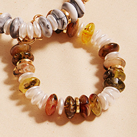 Marbled Round Shaped Beads Pearl Beaded Stretch Bracelet