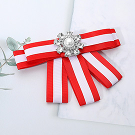 Pearl Cluster Pointed Color Block Bow Brooch / Hair Clip