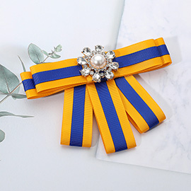 Pearl Cluster Pointed Color Block Bow Brooch / Hair Clip