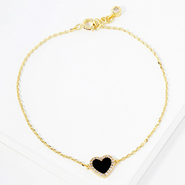 Gold Dipped CZ Stone Paved Rim Heart Charm Pointed Bracelet