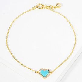 Gold Dipped CZ Stone Paved Rim Heart Charm Pointed Bracelet