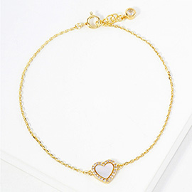 Gold Dipped CZ Stone Paved Rim Heart Charm Pointed Bracelet