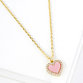 Gold Dipped CZ Stone Paved Rim Heart Pendant Necklace