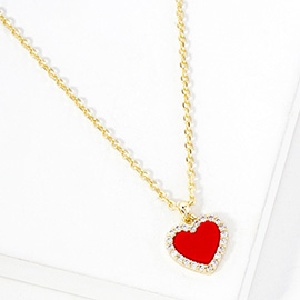 Gold Dipped CZ Stone Paved Rim Heart Pendant Necklace
