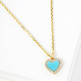 Gold Dipped CZ Stone Paved Rim Heart Pendant Necklace