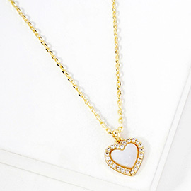 Gold Dipped CZ Stone Paved Rim Heart Pendant Necklace