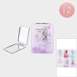 12PCS - Fashion Girl Printed Cosmetic Mirrors