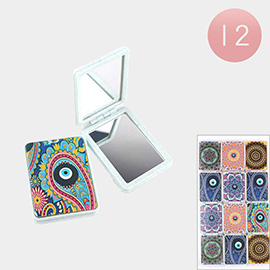 12PCS - Psychedelics Pattern Printed Cosmetic Mirrors