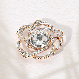 Round Glass Stone Pointed Stone Paved Flower Pin Brooch