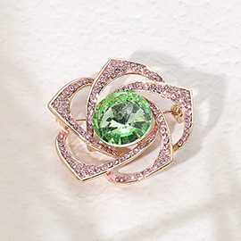 Round Glass Stone Pointed Stone Paved Flower Pin Brooch