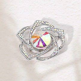 Round Glass Stone Pointed Stone Paved Flower Pin Brooch
