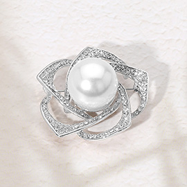 Pearl Pointed Stone Paved Flower Pin Brooch