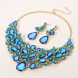 Butterfly Glass Stone Cluster Pointed Teardrop Stone Cluster Evening Necklace