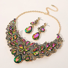 Butterfly Glass Stone Cluster Pointed Teardrop Stone Cluster Evening Necklace