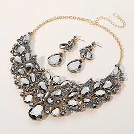 Butterfly Glass Stone Cluster Pointed Teardrop Stone Cluster Evening Necklace