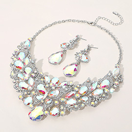 Butterfly Glass Stone Cluster Pointed Teardrop Stone Cluster Evening Necklace