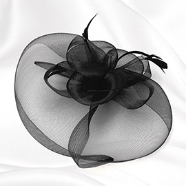 Mesh Flower Feather Pointed Fascinator / Headband