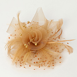 Pearl Stamen Flower Feather Veil Fascinator / Headband