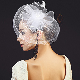 Flower Feather Mesh Fascinator / Headband