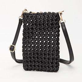 Faux Leather Woven Small Crossbody Bag