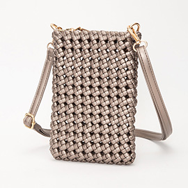 Faux Leather Woven Small Crossbody Bag