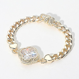 14K Gold Plated CZ Quatrefoil Stone Pointed Magnetic Bracelet