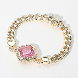 14K Gold Plated CZ Quatrefoil Stone Pointed Magnetic Bracelet