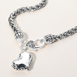 Hammered Heart Pendant Pointed Antique Metal Necklace