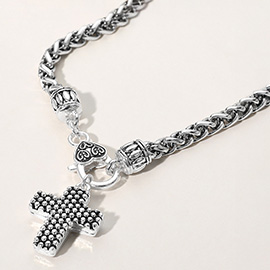 Textured Cross Pendant Pointed Antique Metal Necklace