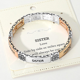 SISTER LOVE Message Metal Stretch Bracelet