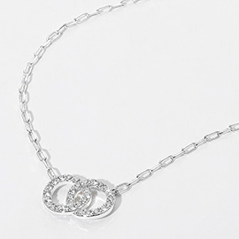 14K Gold Plated CZ Stone Paved Double Layered Circle Pendant Necklace