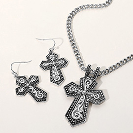 Two Tone Metal Intricate Scroll Pendant Necklace