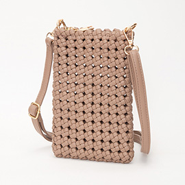 Faux Leather Woven Small Crossbody Bag