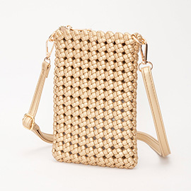 Faux Leather Woven Small Crossbody Bag