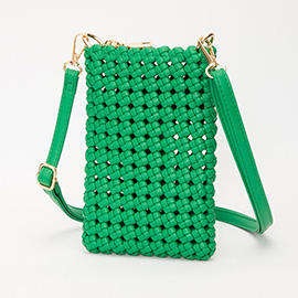 Faux Leather Woven Small Crossbody Bag