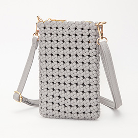 Faux Leather Woven Small Crossbody Bag