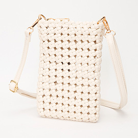 Faux Leather Woven Small Crossbody Bag