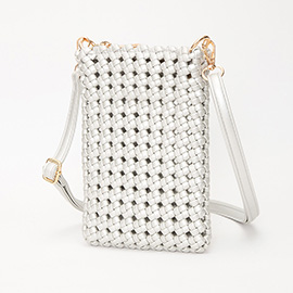 Faux Leather Woven Small Crossbody Bag