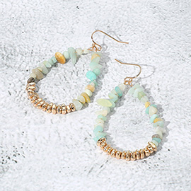 Natural Stone Metal Beaded Teardrop Dangle Earrings