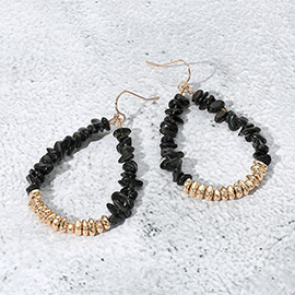 Natural Stone Metal Beaded Teardrop Dangle Earrings