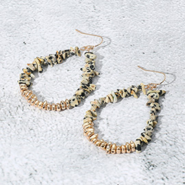 Natural Stone Metal Beaded Teardrop Dangle Earrings