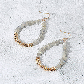 Natural Stone Metal Beaded Teardrop Dangle Earrings