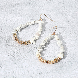 Natural Stone Metal Beaded Teardrop Dangle Earrings