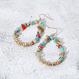 Natural Stone Metal Beaded Teardrop Dangle Earrings