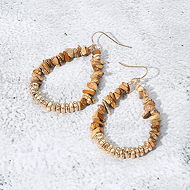Natural Stone Metal Beaded Teardrop Dangle Earrings