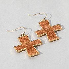 Faux Leather Cross Dangle Earrings