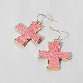 Faux Leather Cross Dangle Earrings